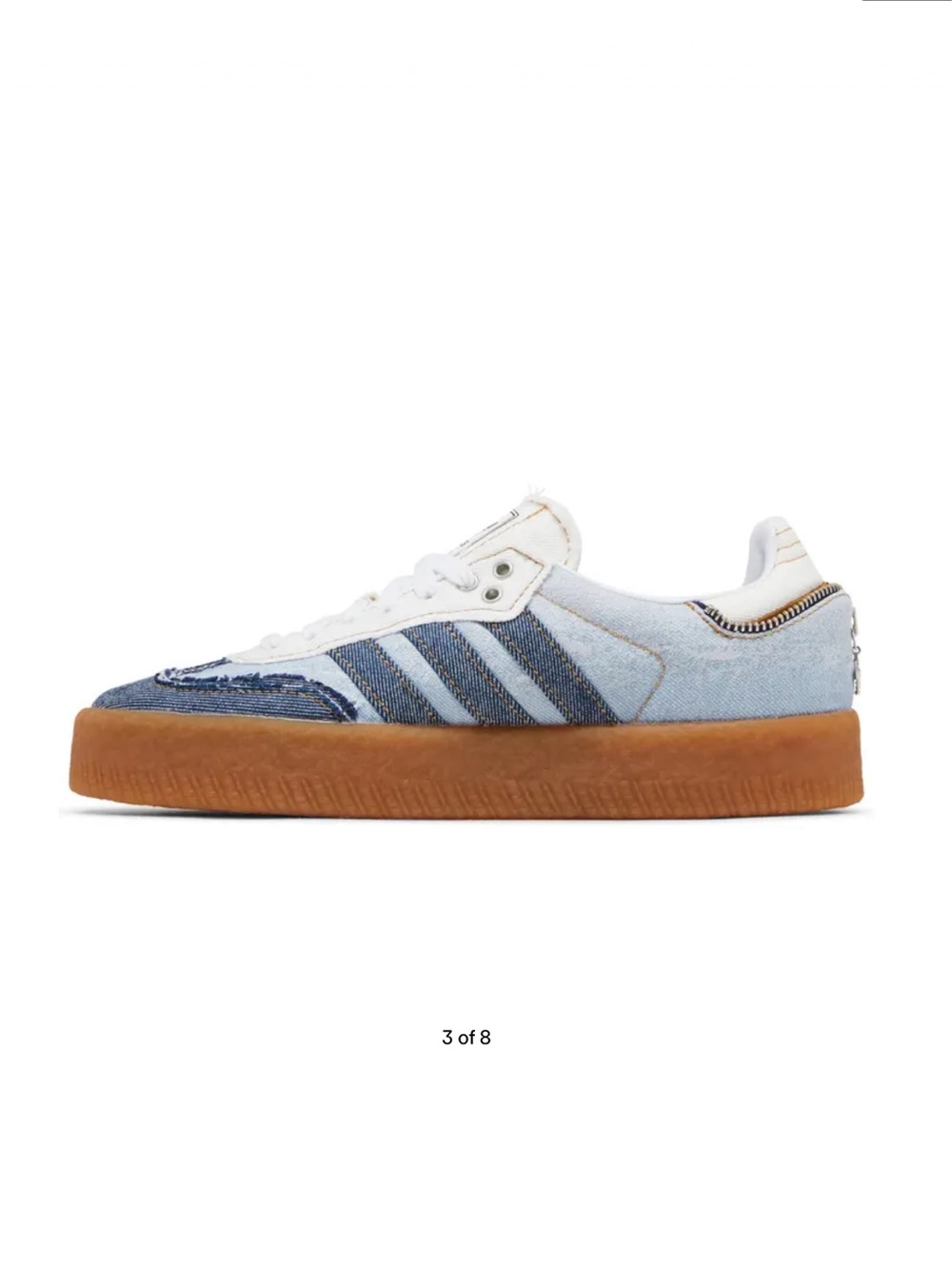 atmos x adidas Women’s Sambae Denim Platform Sneaker - Light Blue & Gum Sz 7.5 - Picture 3 of 16